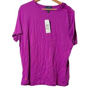 NWT XL/1X Ralph Lauren Violet/Purple/Plum Lace-Up Shoulder Detail T-Shirt [0086]